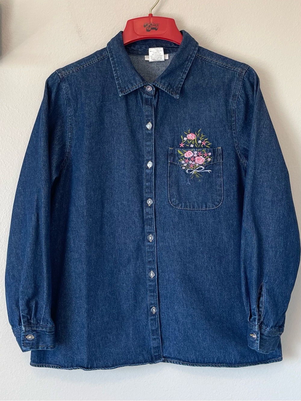 Y2K CW Classics Denim Top - Emboridered Flowers & Dark Wash - Size Large